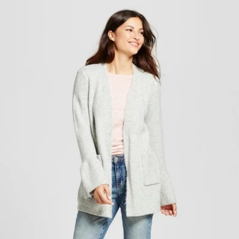 A New Day bell sleeve grey silver caridgan